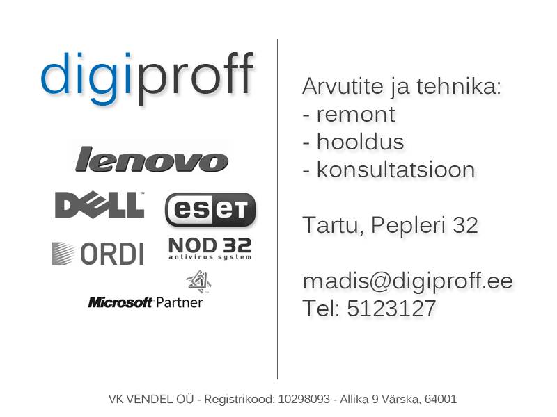 DIGIPROFF, Arvutite ja tehnika: remont, hooldus, konsultatsioon, Pepleri 32, Tartu, Tel 5123127